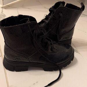 UGG Shimmering Black Combat Boots
